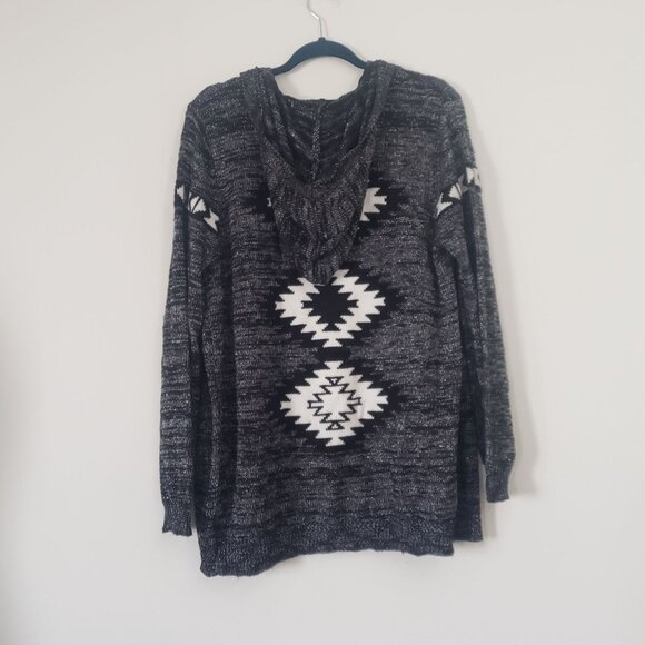 Vintage Y2K Wetseal Womens Gray Hooded Cardigan Size XL Aztec Print Metallic - Picture 2 of 8